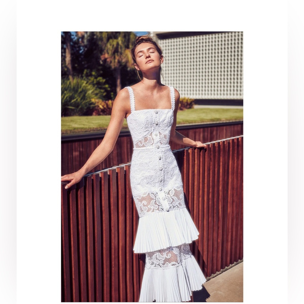 ALEXIS White Lyssa Tiered Skirt Dress Large
